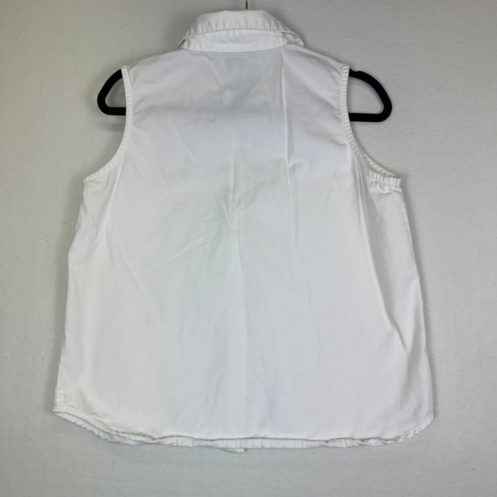 VTG Big Dogs Wmns S White Sleeveless Cotton Shirt Embroidered Logo Americana 90s - Picture 2 of 7